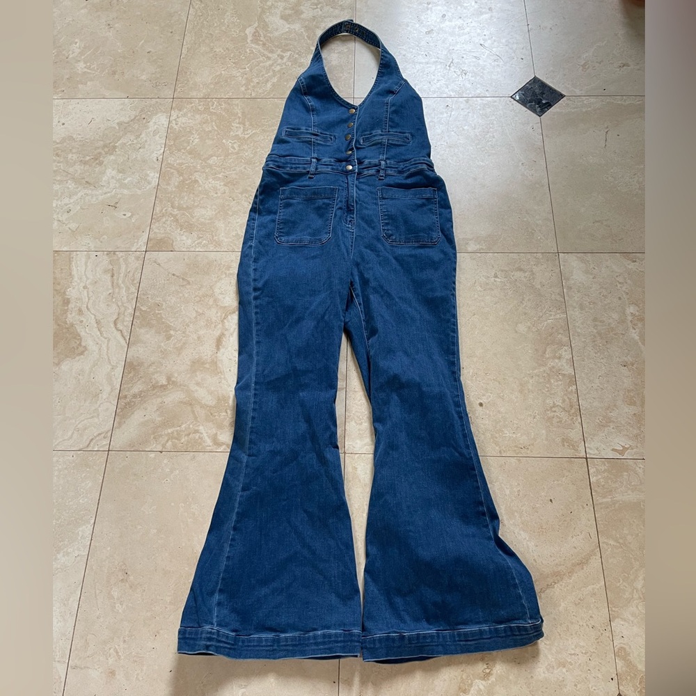 Listicle Womens Denim Halter Jumpsuit